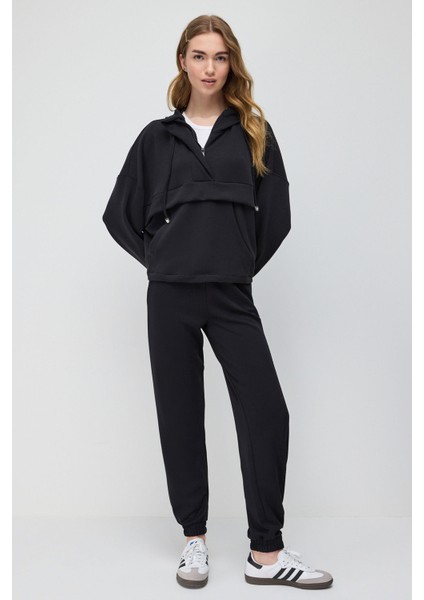 Cepli Yumuşak Yarım Fermuar Sweatshirt