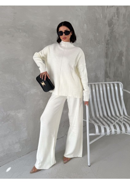 Kadın Balıkçı Yaka Pantolon - Kazak Triko Ikili Takım