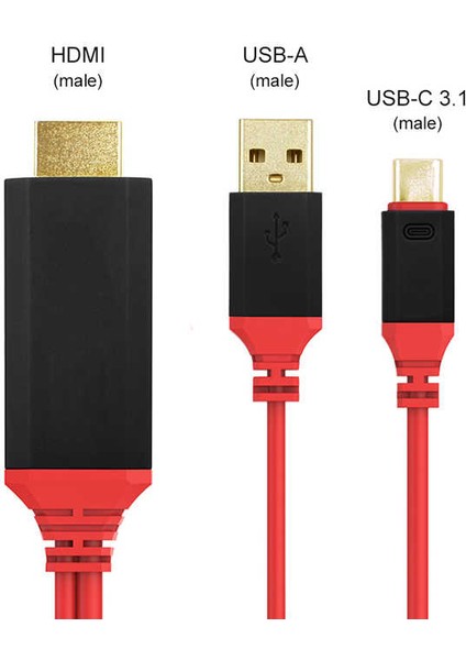 Siyah Type-C HDMI Kablo Kırmızı Kutulu-Zore