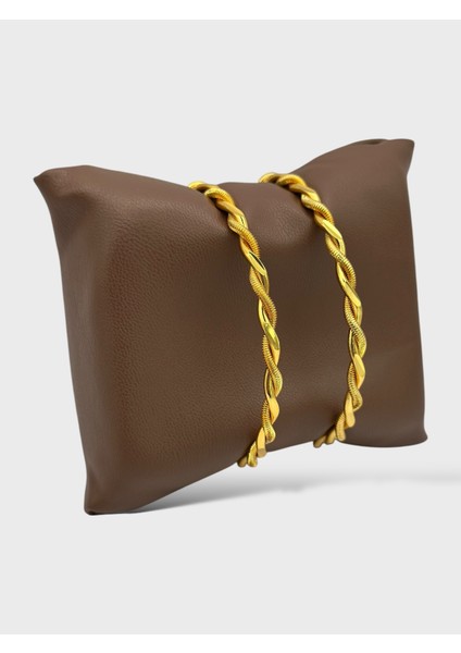 Çelik 22 Ayar Altın Kaplama 2li 2 Adet Kalın Burma Bilezik fiyatları