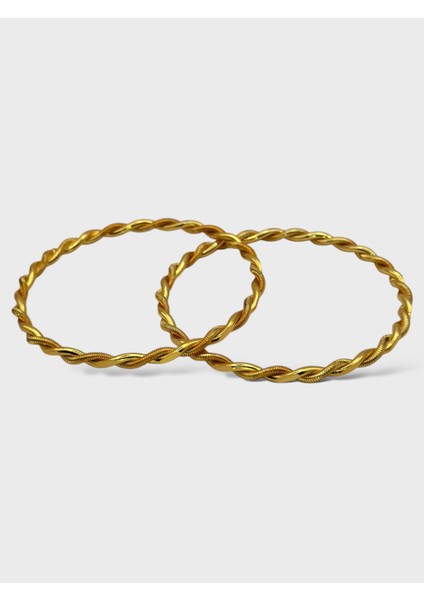 Çelik 22 Ayar Altın Kaplama 2li 2 Adet Kalın Burma Bilezik modelleri