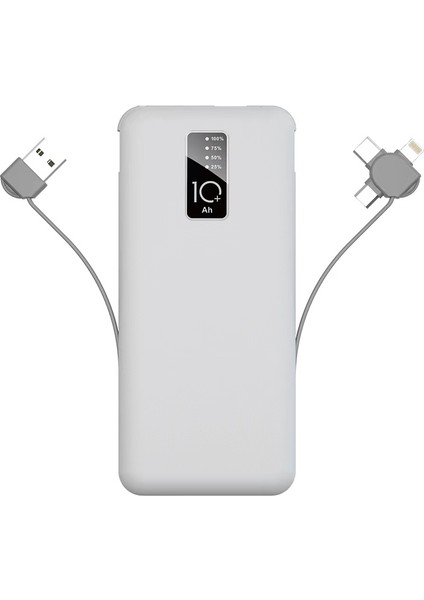 Beyaz Pw-05 Hızlı LED Göstergeli Micro Lightning Type-C Kablolu Taşınabilir Powerbank 10000MAH Zore