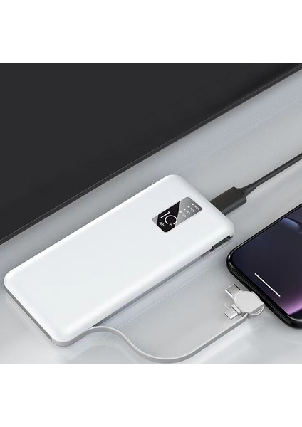 Beyaz Pw-05 Hızlı LED Göstergeli Micro Lightning Type-C Kablolu Taşınabilir Powerbank 10000MAH Zore