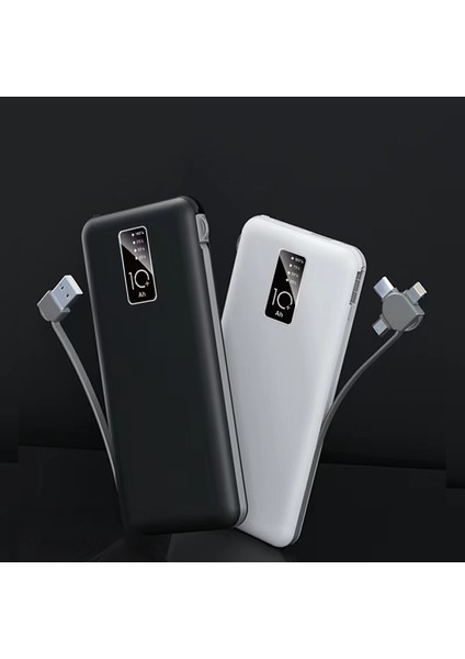 Beyaz Pw-05 Hızlı LED Göstergeli Micro Lightning Type-C Kablolu Taşınabilir Powerbank 10000MAH Zore