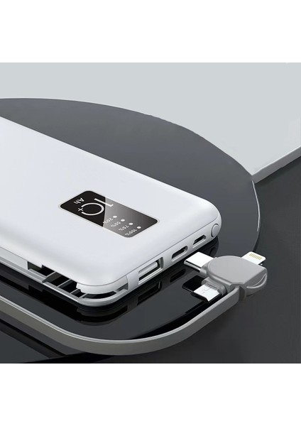 Beyaz Pw-05 Hızlı LED Göstergeli Micro Lightning Type-C Kablolu Taşınabilir Powerbank 10000MAH Zore