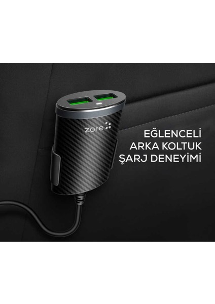 Siyah ZR-C502 2+2 Araç Şarj Seti Zore-Ens