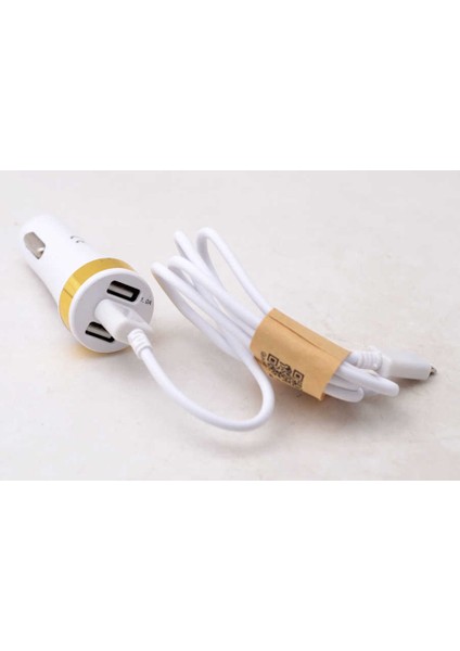 Beyaz 3 USB Li 2 In 1 Micro Araç Şarj Seti 3000 Mah Zore-Ens