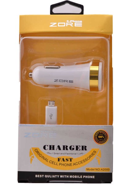 Beyaz 3 USB Li 2 In 1 Micro Araç Şarj Seti 3000 Mah Zore-Ens