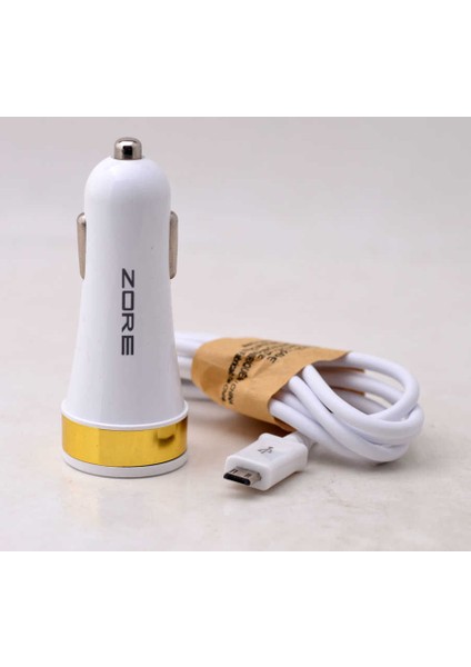 Beyaz 3 USB Li 2 In 1 Micro Araç Şarj Seti 3000 Mah Zore-Ens