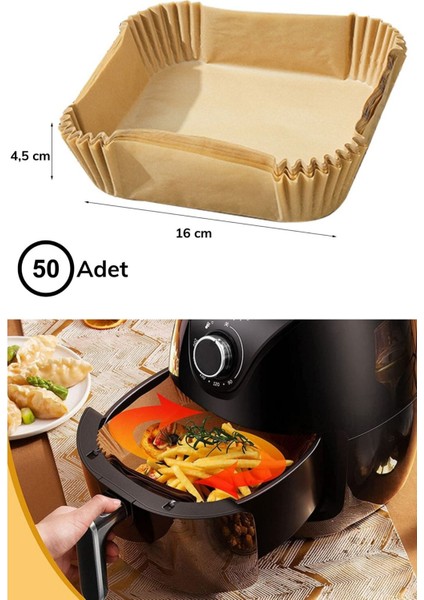 Tekno Trust ® 100 Adet Air Fryer Pişirme Kağıdı Tek Kullanımlık Yağ Geçirmez Kağıt Kare Tabak Model