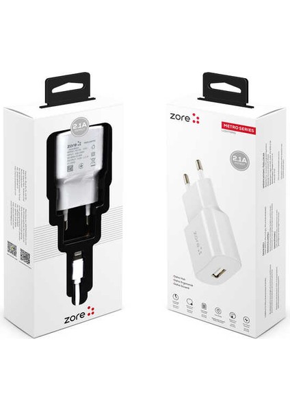 Beyaz Metro Serisi ZR-TC01 Lightning 2 In 1 Şarj Seti-Zore
