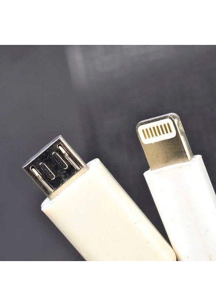 Beyaz Çiftli Lightning-Micro Kısa USB Kablo-Zore