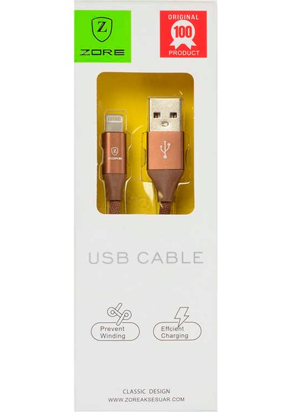 Kahverengi Metal Uçlu Lightning USB Kablo-Zore