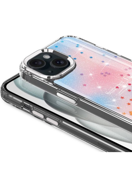 Apple iPhone 15 Plus Uyumlu Simli Desenli Parlak Task Kılıf