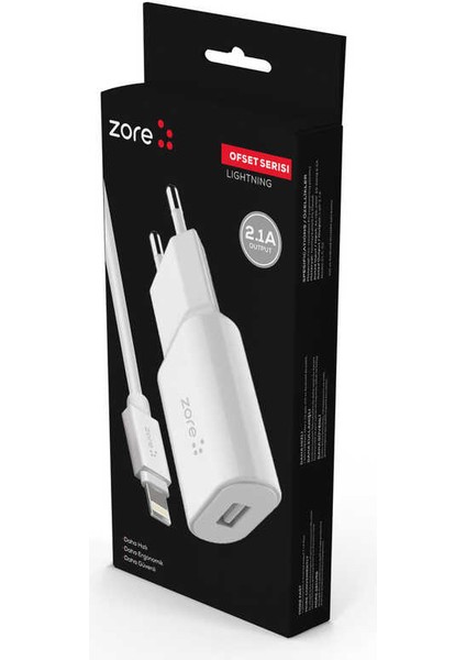 Beyaz Ofset Serisi Zcs-02 Lightning 2 In 1 Ev Şarj Seti 2.1A-ZORE
