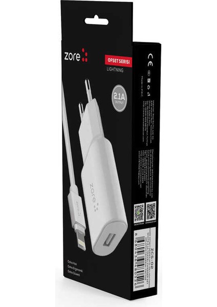 Beyaz Ofset Serisi Zcs-02 Lightning 2 In 1 Ev Şarj Seti 2.1A-ZORE