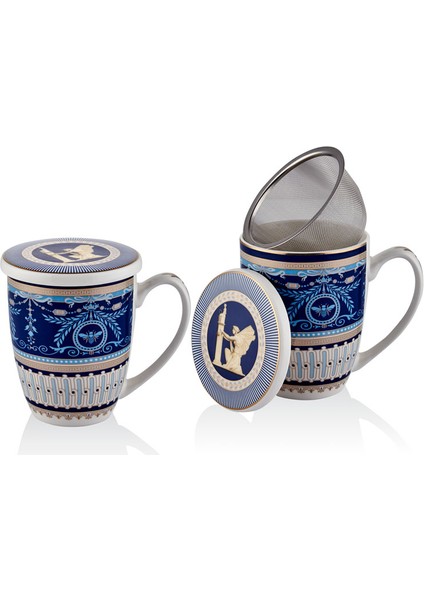 Porselen Blue Banube Filtreli Kupa Kapaklı 12CM