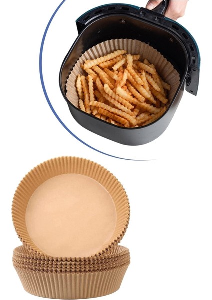 Tekno Trust ® 100 Adet Air Fryer Pişirme Kağıdı Tek Kullanımlık Yağ Geçirmez Kağıt Yuvarlak Tabak Model