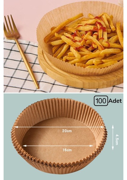 Tekno Trust ® 100 Adet Air Fryer Pişirme Kağıdı Tek Kullanımlık Yağ Geçirmez Kağıt Yuvarlak Tabak Model