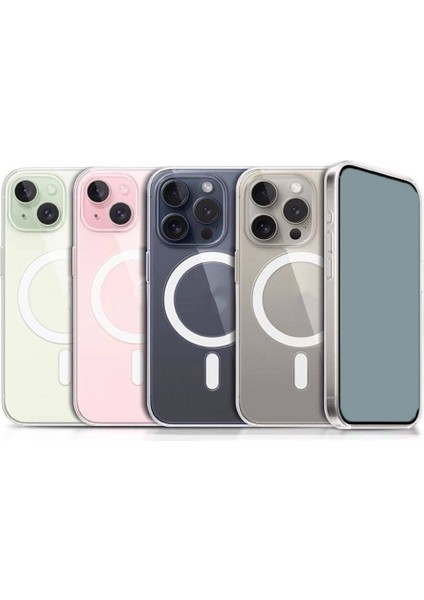 Apple iPhone 15 Pro Max Uyumlu Magsafe Şarj Özellikli Şeffaf Sert Pc Embos Kılıf
