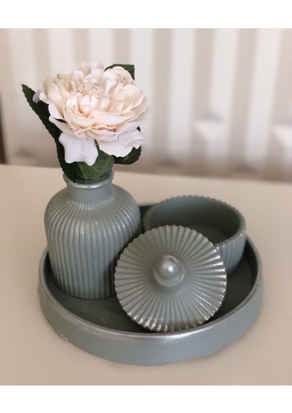 Yeşil Eskitme Yaldızlı Bohem Tarz Minimal Vazo Mum Kabı Seti,pinterest Vazo Seti Tabaklı