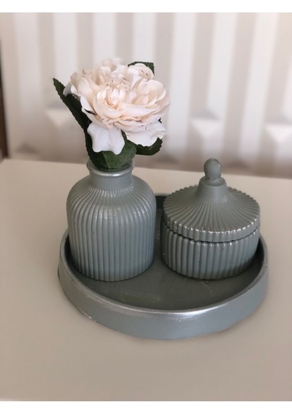 Yeşil Eskitme Yaldızlı Bohem Tarz Minimal Vazo Mum Kabı Seti,pinterest Vazo Seti Tabaklı