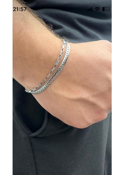 Erkek Ikili Set Çelik Bileklik Gümüş Paslanmaz fiyatları