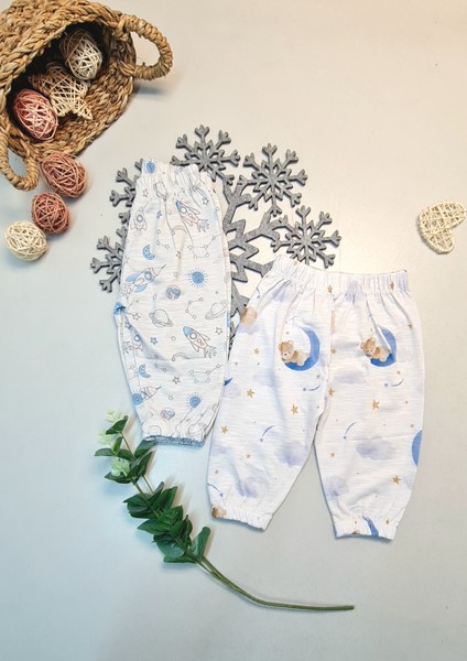 Erkek Bebek ve Çocuk Mevsime Uygun Rahat Beli ve Paçası Lastikli 2\'li Tek Alt
