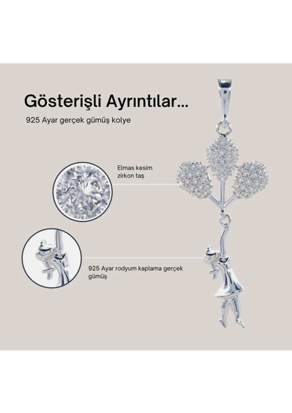 Kadın Balonlu Kız 925 Ayar Zirkon Taşlı Gümüş Kolye