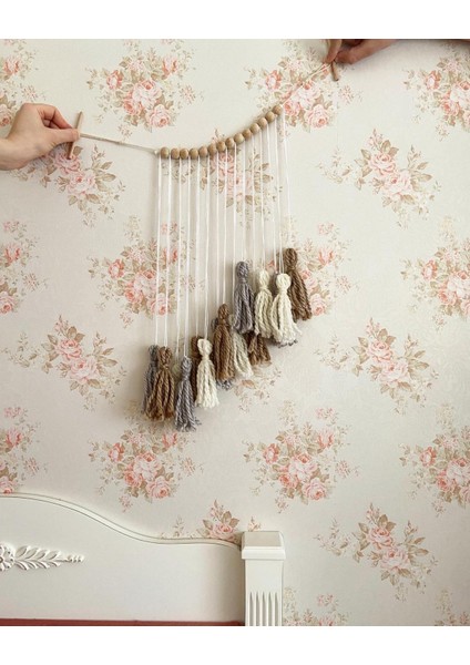 Ahşap Boncuklu Bebek Çocuk Hediyelik Püskül Duvar Dekoratif Aksesuar Süs