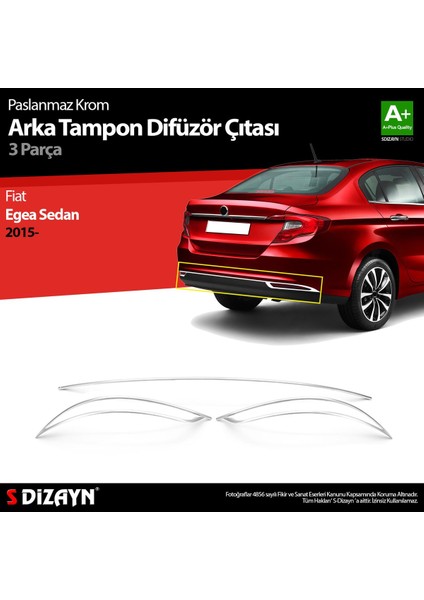 S-Dizayn Fiat Egea Sd Krom Arka Tampon Difüzör Çıtası 3 Prç. 2015 Üzeri
