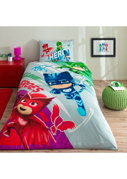 Taç Lisanslı Pj Masks Super Team Pamuk Tek Kişilik Nevresim Takımı