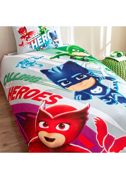 Taç Lisanslı Pj Masks Super Team Pamuk Tek Kişilik Nevresim Takımı