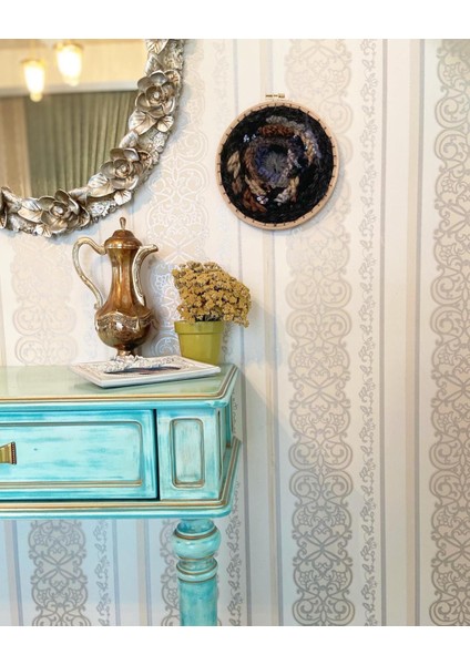 Gecekuşu Siyah Yuvarlak Etnik Salon Yün Keçe Salon Kasnak Duvar Dekoratif Süs