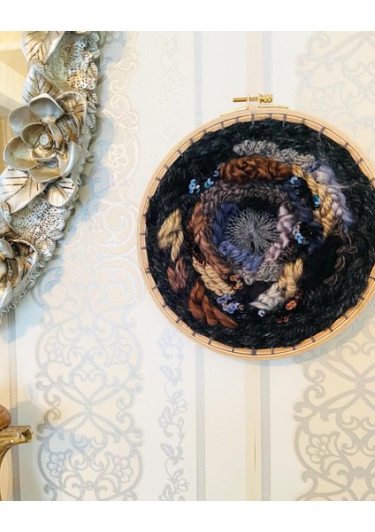 Gecekuşu Siyah Yuvarlak Etnik Salon Yün Keçe Salon Kasnak Duvar Dekoratif Süs fiyatları