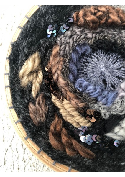 Gecekuşu Siyah Yuvarlak Etnik Salon Yün Keçe Salon Kasnak Duvar Dekoratif Süs indirimleri