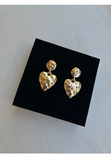 Vıp Çelik Gold Ezme Kalp Küpe (Çift)