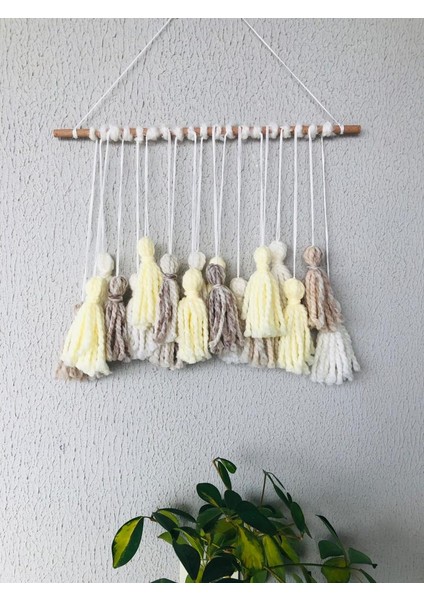 Doğal Ahşap Bebek Çocuk Odası Hediyelik Doğum Günü Püskül Duvar Dekoratif Askı