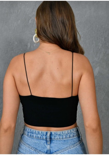Önü Çift Katlı Ip Askılı Kısa Atlet Crop