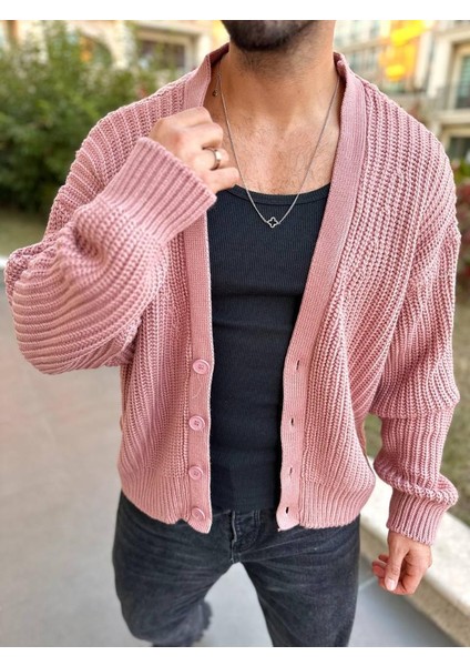 Hırka Triko Örgülü Desenli Örgü Hırka Şal Yaka Tüylenmez Naturel Pamuk Düğmeli Hırka