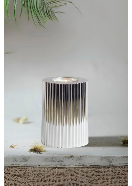 Krom Kaplama 3 Lü Gold Krom Tırtıklı Yüzey Mumluk Dekoratif Tealight Set Mum Abs Plastik Altın Rengi Krom Kaplama Mumluk
