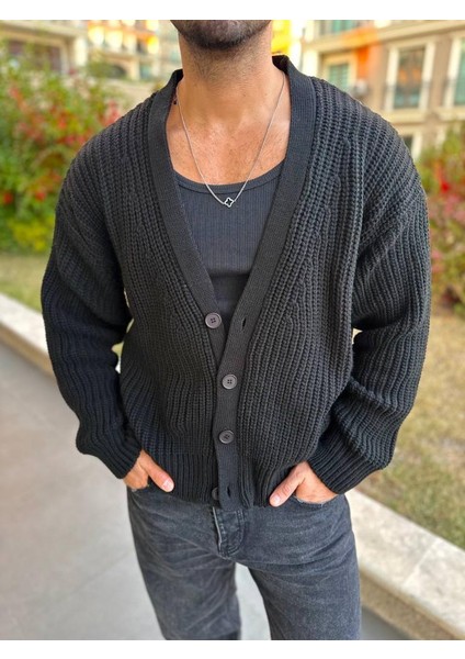 Hırka Triko Örgülü Desenli Örgü Hırka Şal Yaka Tüylenmez Naturel Pamuk Düğmeli Hırka