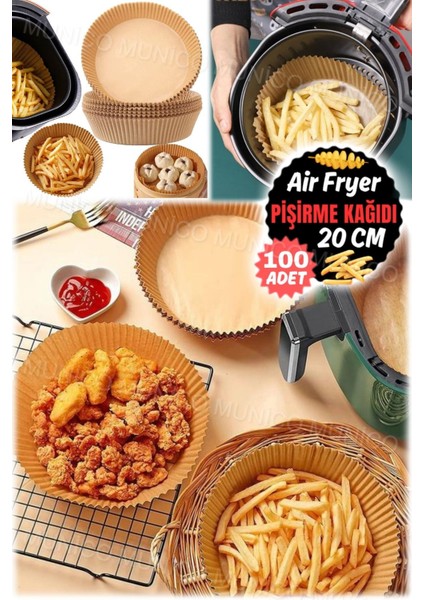 Tekno Trust 100 Parça x Tek Kullanımlık Airfryer Kağıt Astar Mat Pişirme Yuvarlak Yağa Dayanık Için Yapışmaz Pr