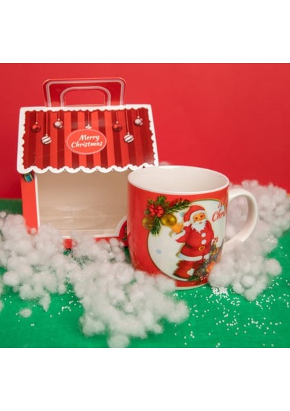 Hediyelik Yılbaşı Temalı Baskılı Noel Baba Seramik Kupa Yılbaşı Hediye Kupa Noel Baba Kırmızı