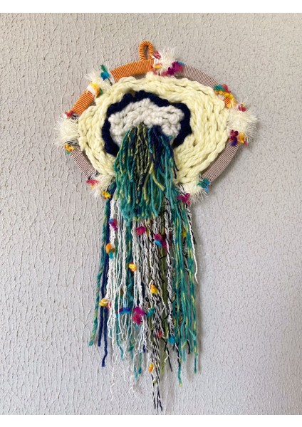 Tavus Kuşu Makrome Düş Kapanı Çocuk Odası Hediyelik Dekoratif Duvar Süsü Tablo