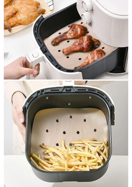 Tekno Trust Yanmaz Delikli 100 Li Air Fryer Pişirme Kağıdı Tek Kullanımlık Yağlı Kağıt Kare Delikli ve Tabak