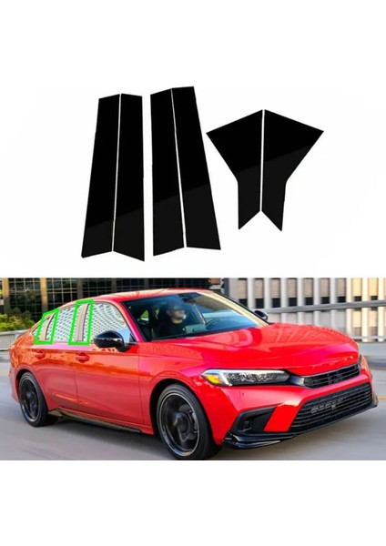 Civic Fe1 2022+ Için Uyumlu Plastik Kapı Direk Kaplama Seti Piano Black