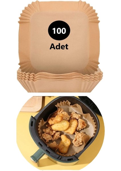 Tekno Trust 100 Adet Airfryer Pişirme Kağıdı Kare Tabak Model Yağlı Kağıt