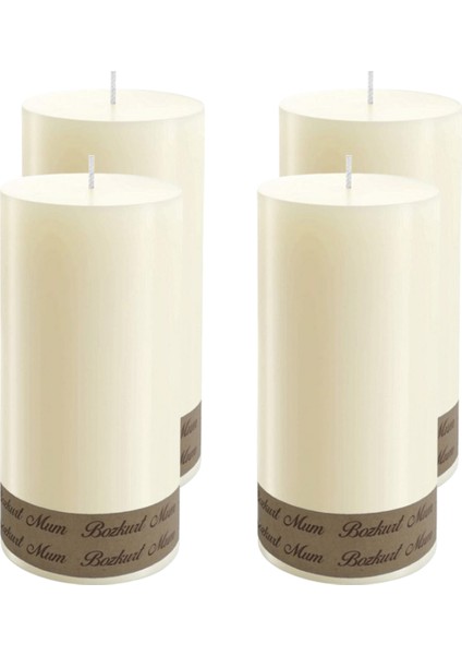 4'lü Krem Silindir Baton Mum 7 x 12 cm