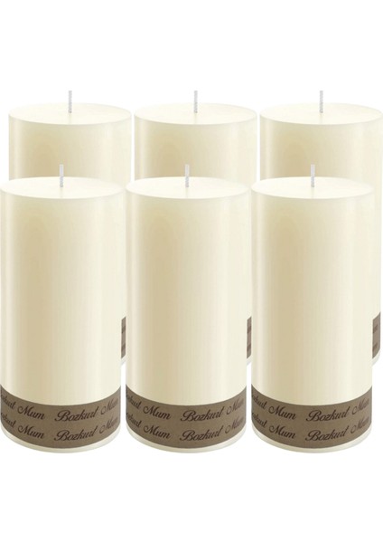 6'lı Krem Silindir Baton Mum 7 x 12 cm